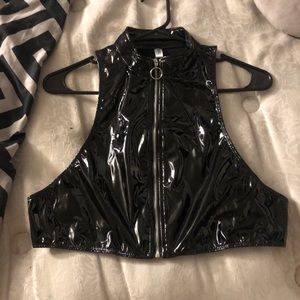 Shiny vinyl zip halter top